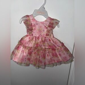 Just Lizzy Pink Floral ruffle dress baby 0/3m NWT